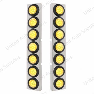 SS Front Air Cleaner Bracket With 14X 9 LED 2" Lights Bezel For KW Trucks -Amber LED/Clear Lens