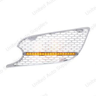 Chrome Air Intake Grille W/Reflector LED Light For 2012-2021 Peterbilt 579 (Driver) - Amber LED/Clear Lens