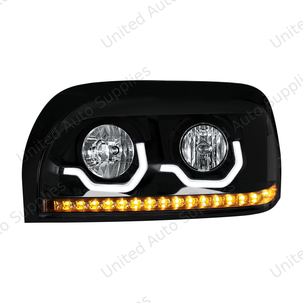 Blackout Headlight With LED Turn Signal & Light Bar For 1996-2010 Freightliner Century - Driver