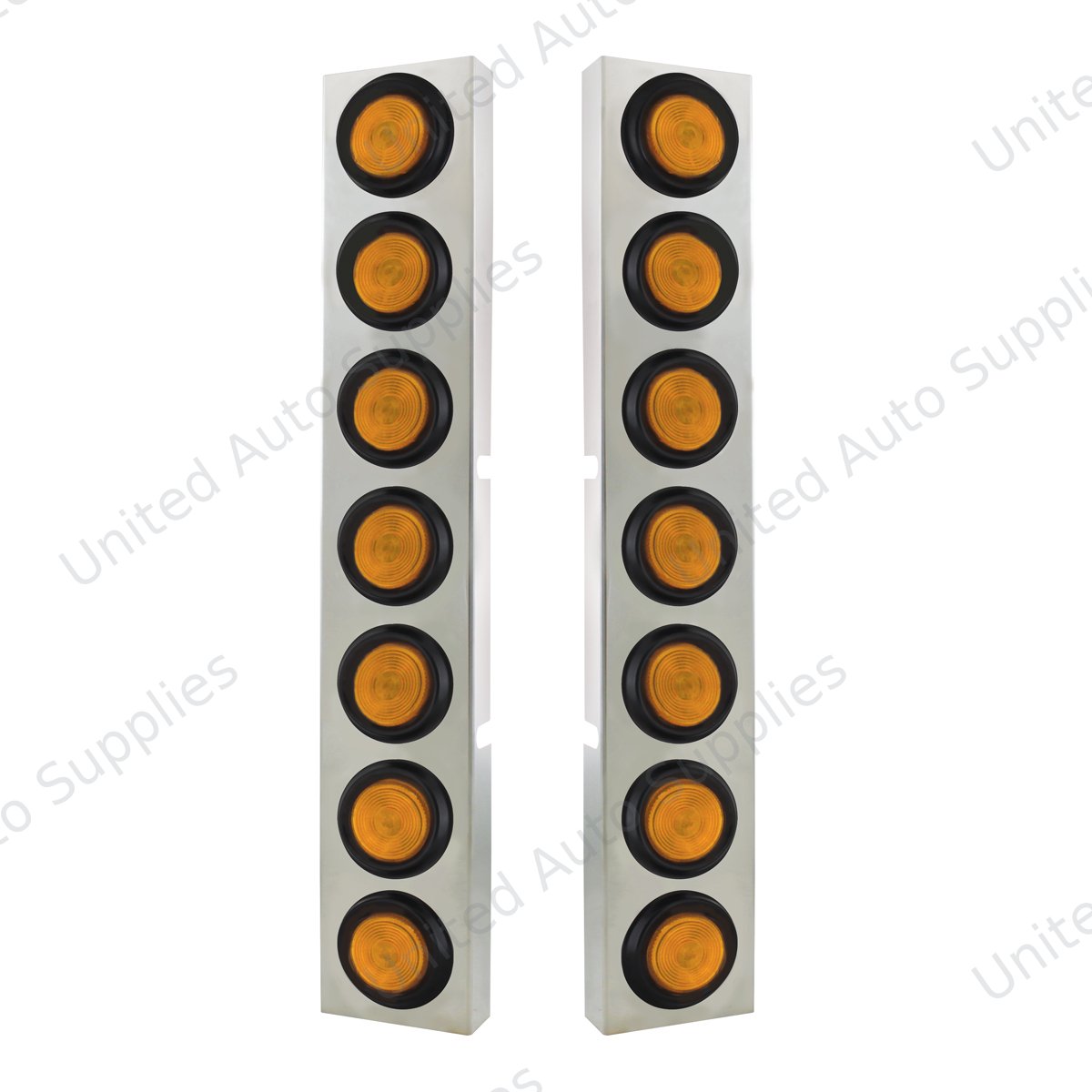 Kenworth Stainless Front Air Cleaner Bracket With 14X 2" Flat Lights & Grommets - Amber Lens