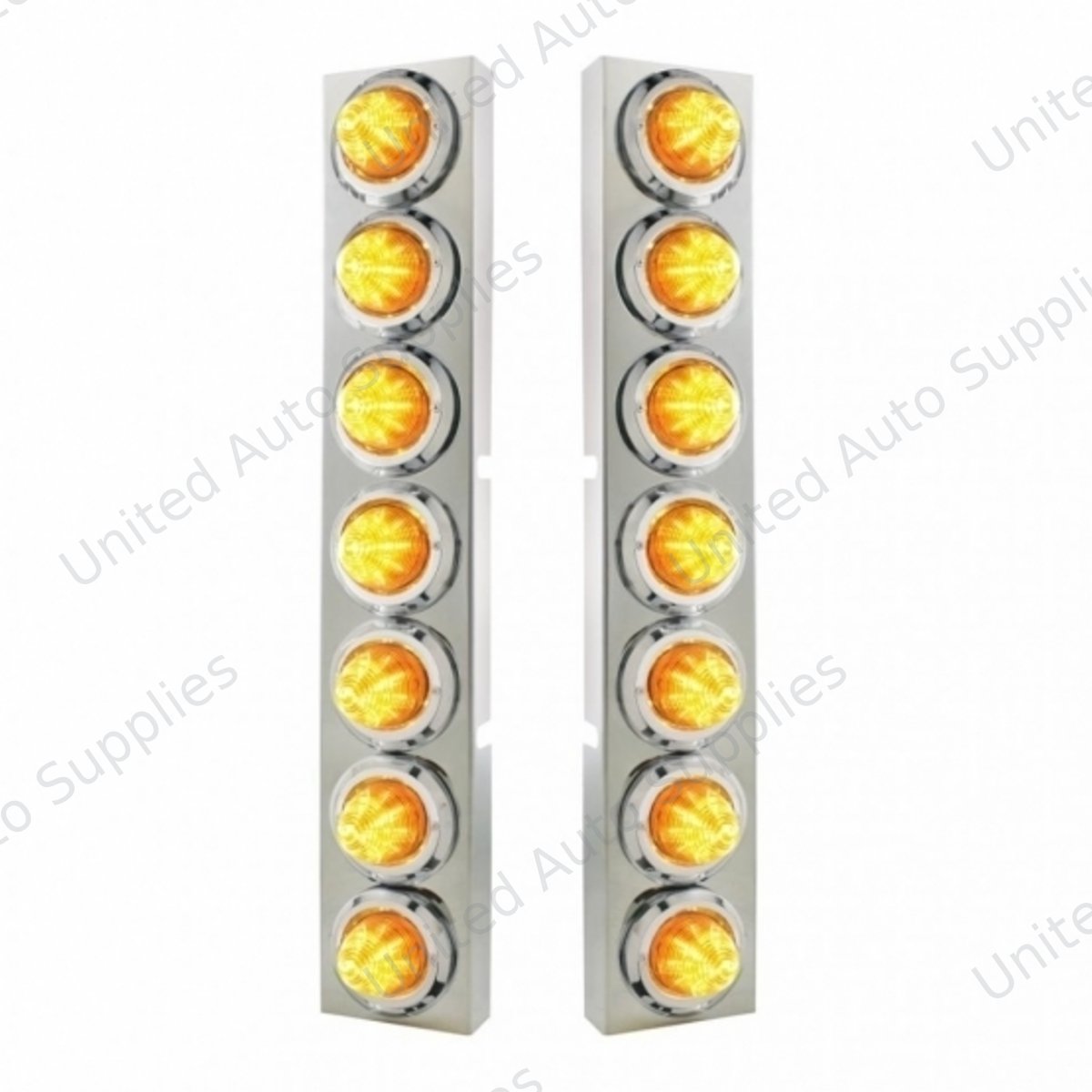 SS Front Air Cleaner Bracket With 14X 9 Amber LED 2" Beehive Lights & Bezels For KW Trucks -Amber Lens
