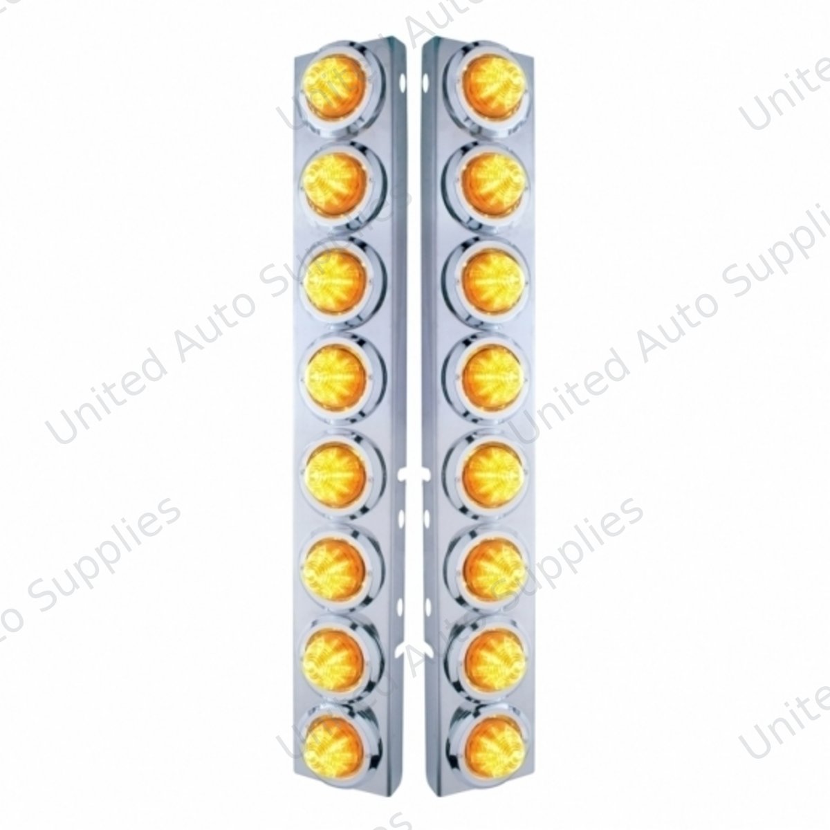 SS Front Air Cleaner Bracket With 16X 9 LED 2" Beehive Lights & Bezels For Peterbilt-Amber LED & Lens