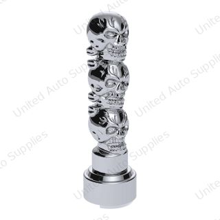 Thread-On 3-Skulls Gearshift Knob With Adapter For Eaton-Fuller 9/10 Speed Shifter-Chrome
