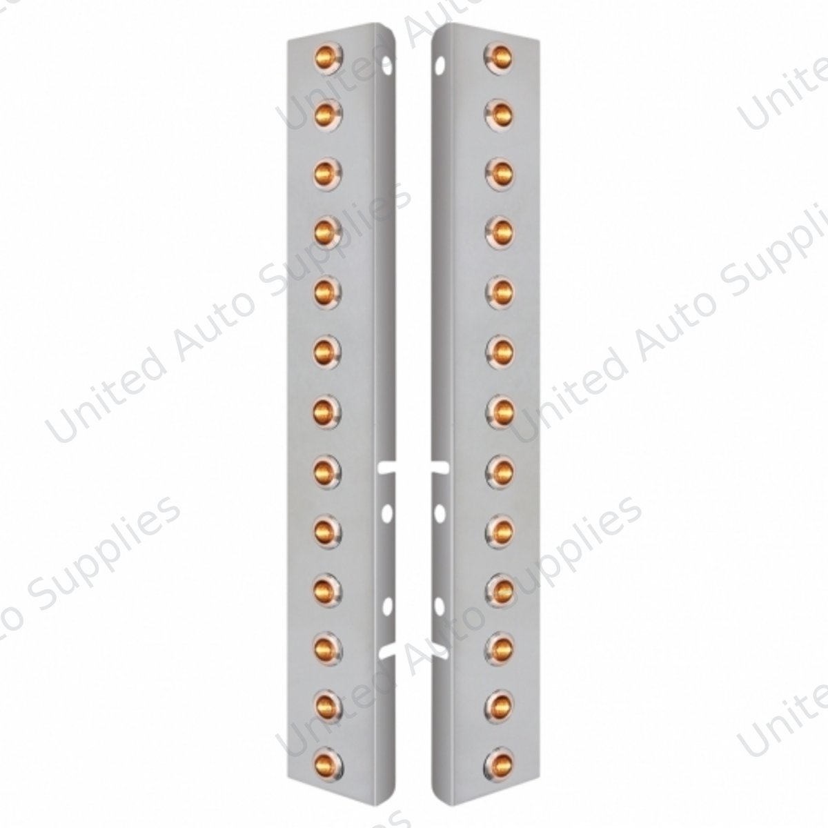 SS Front Air Cleaner Brkt With 26X 3 Amber LED Dual Function 3/4" Mini Lights & SS Bezels For Peterbilt-Clear Lens