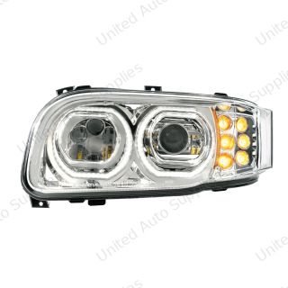 High Power 10 LED Chrome Headlight With 10 LED Turn & 100 LED Halo For 2008-2024 Peterbilt 389-Driver