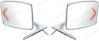 Chrome Exterior Mirror With LED Turn Signal For Ford Bronco (1966-1977) & Truck (1967-1979) - L/H; Chrome Exterior Mirror With Convex Glass & LED For Ford Bronco (1966-1977) & Truck (1967-1979) - R/H (2pcs)