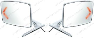 Chrome Exterior Mirror With LED Turn Signal For Ford Bronco (1966-1977) & Truck (1967-1979) - L/H; Chrome Exterior Mirror With Convex Glass & LED For Ford Bronco (1966-1977) & Truck (1967-1979) - R/H (2pcs)