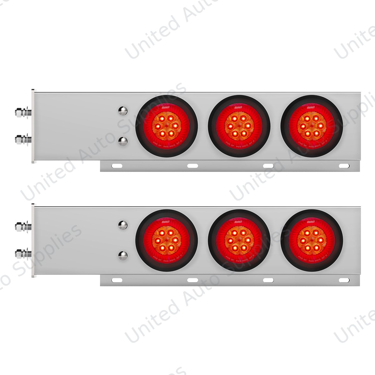 2.5" Bolt Pattern Chrome Spring Loaded Bar W/6X 4" 16 LED Turbine Lights - Red LED/Red Lens (Pair)