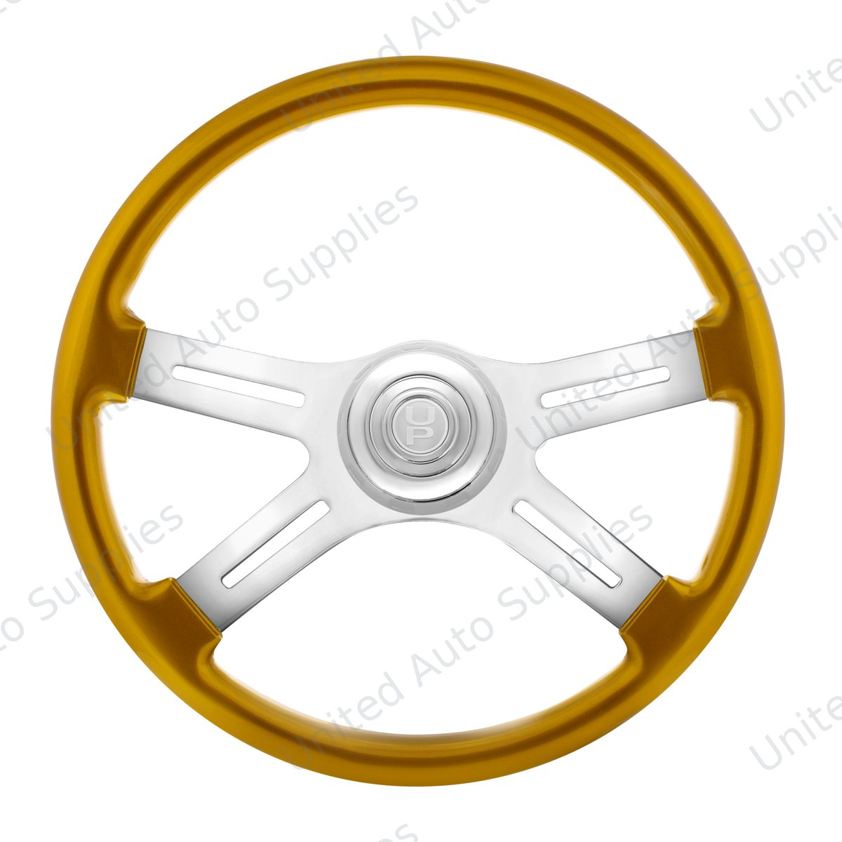18" Candy Color 4 Spoke Steering Wheel With Chrome Horn Bezel And Horn Button-Electric Yellow