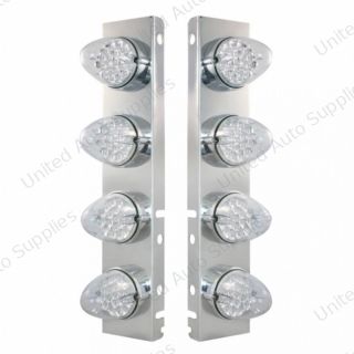 SS Front Air Cleaner Bracket With 8X 19 LED Reflector Lights & Bezels For Peterbilt-Amber LED/Clear Lens