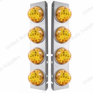 SS Front Air Cleaner Bracket W/8X 17 Amber LED Refl. Watermelon Lights & SS Bezels For Peterbilt-Amber Lens (Pair)