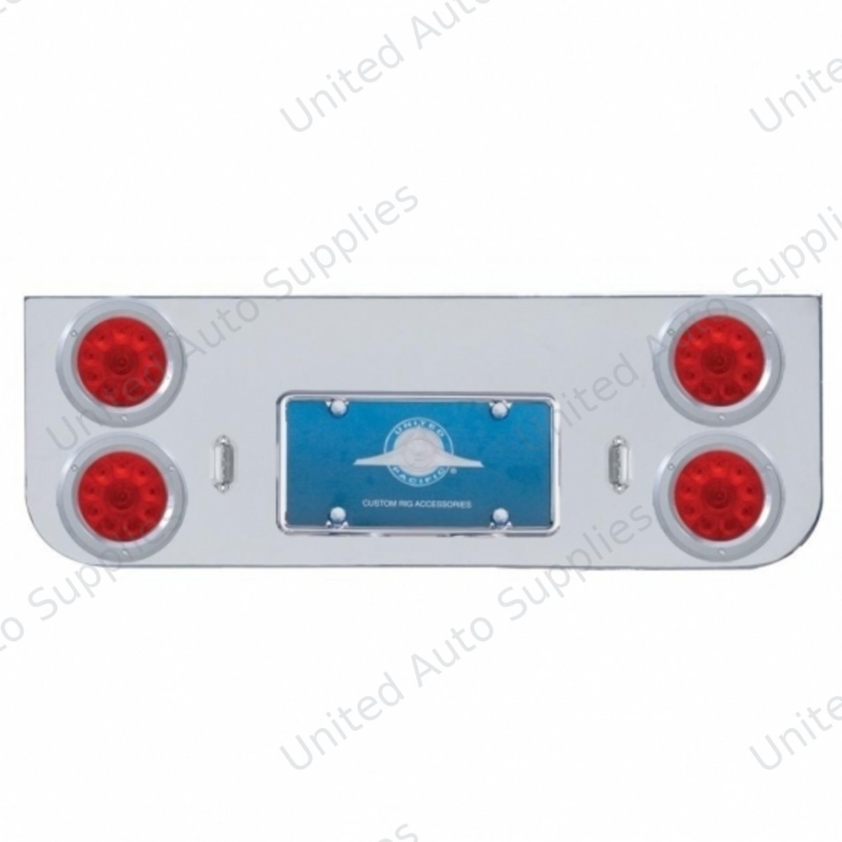 Chrome Rear Center Panel With Four 10 LED 4" Lights & Bezels - Red LED/Red Lens
