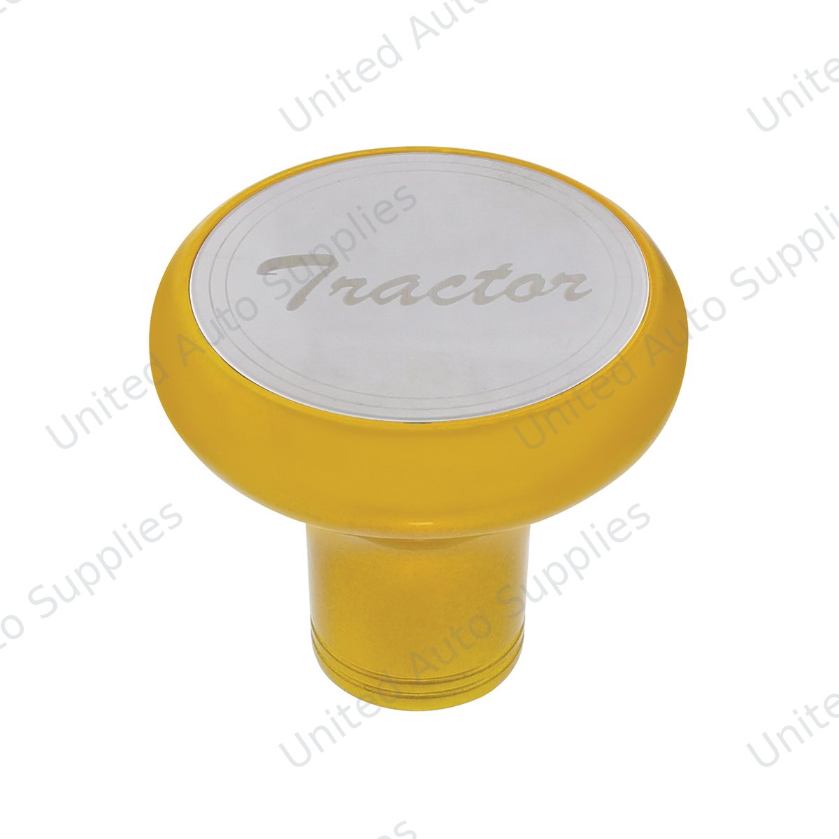 Deluxe Aluminum Screw-On Air Valve Knob With Stainless Tractor Plaque - Electric Yellow