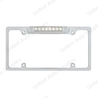 Chrome License Plate Frame With Back-Up Light - White LED/Clear Lens