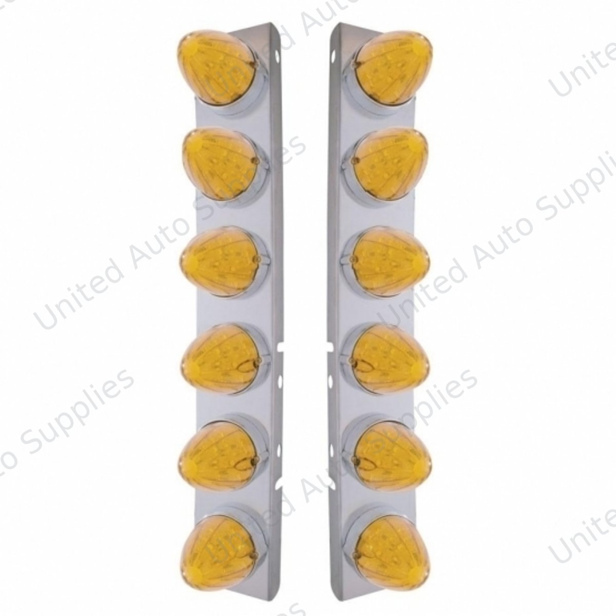 SS Front Air Cleaner Bracket With 12X 19 LED Watermelon Lights & Bezels For Peterbilt-Amber LED & Lens