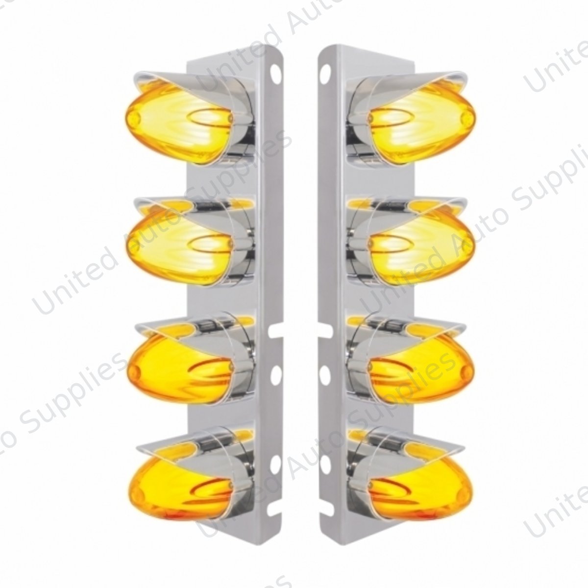 SS Front Air Cleaner Brkt With 8X 9 Amber Hi/Lo LED Watermelon GloLight & Visors For Peterbilt-Amber Lens