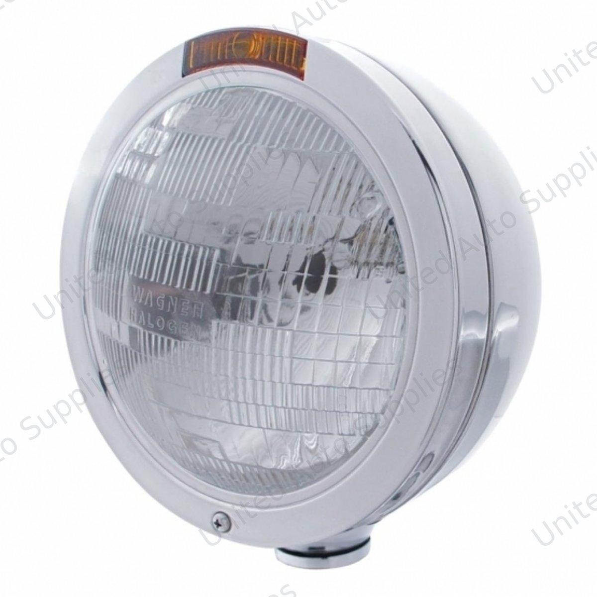 Stainless Steel Bullet Classic Headlight H6024 Bulb & Turn Signal - Amber Lens