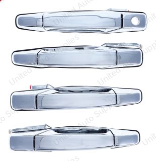 Exterior Door Handle (4 - Door/Set) Plastic All Chrome for 2007-2014 GMC Sierra; 2007-2014 Cadillac Escalade
