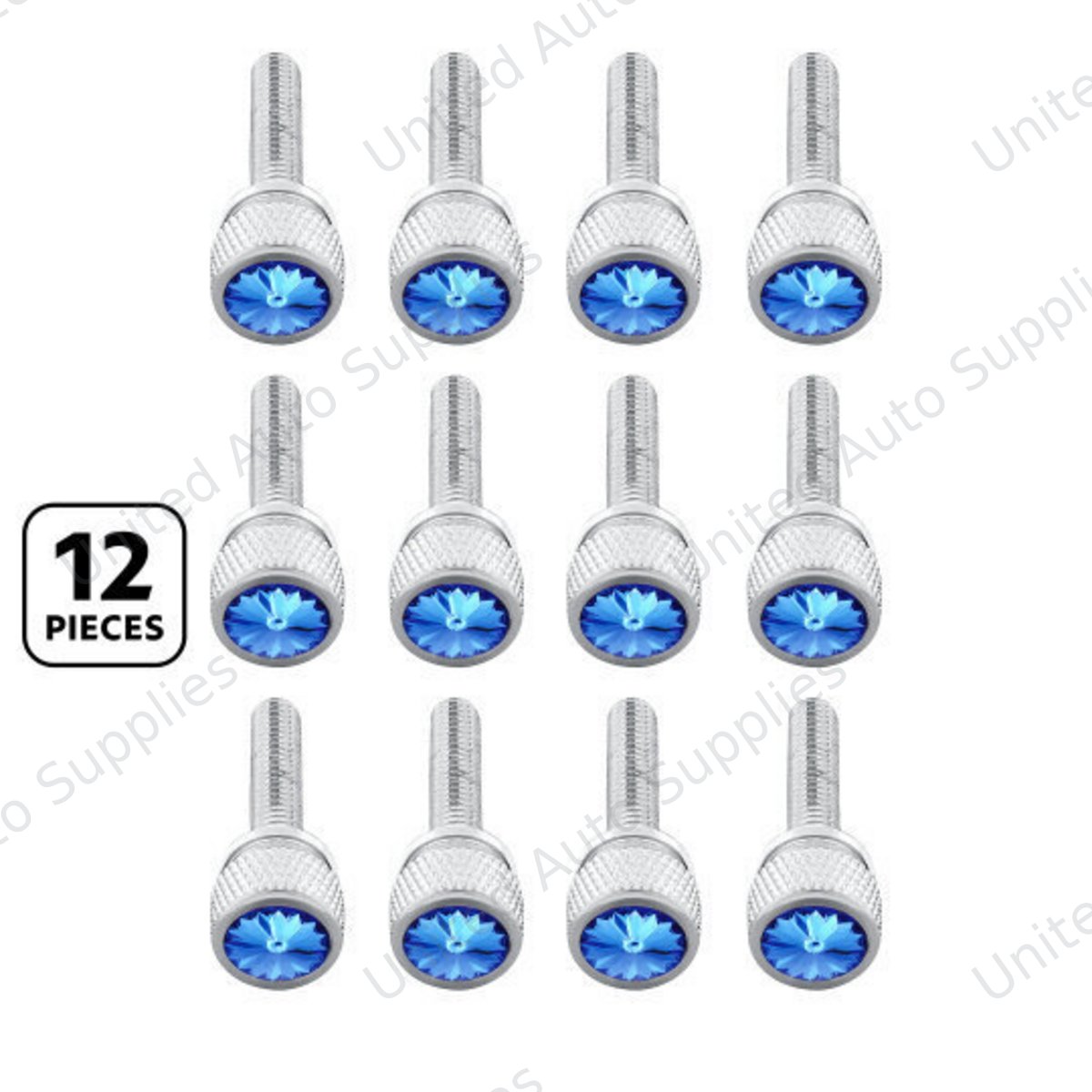 1-3/16" Long M6-1.0 Dash Screw With Crystal For Kenworth - Blue Crystal(12-Pack)