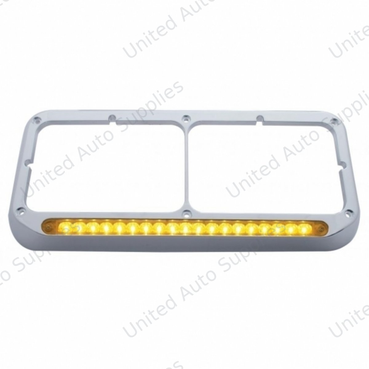 Chrome Rectangular Dual Headlight Bezel With 19 LED Light Bar - Amber LED/Amber Lens