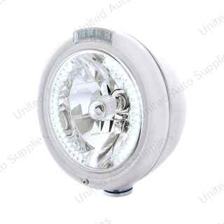 Chrome Classic Headlight H4 With 34 White LED & Dual Mode LED Signal - Clear Lens