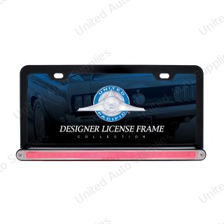 Black License Plate Frame With 24 LED 12" GloLight Bar - Red LED/Clear Lens
