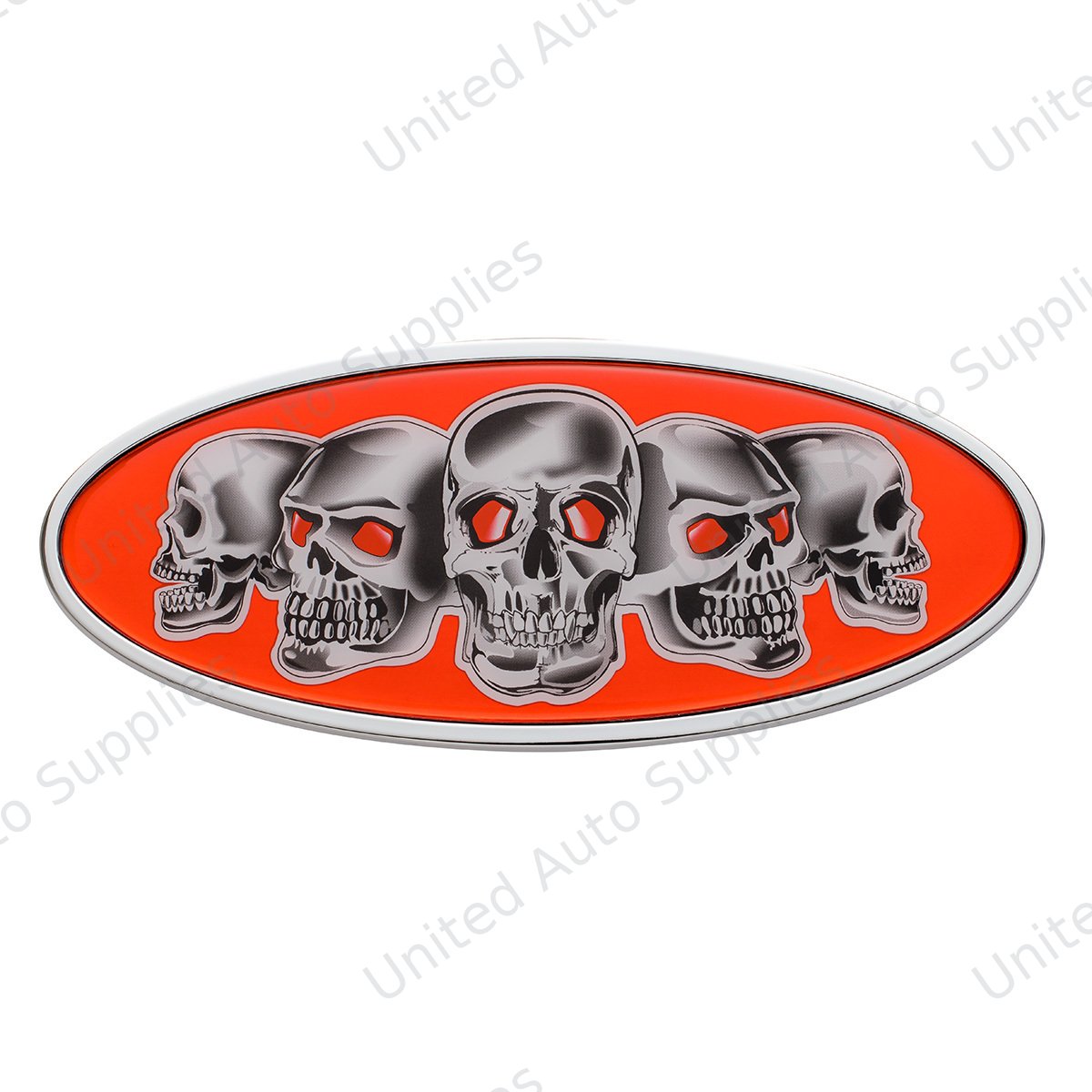 Chrome Die Cast Skull Emblem - Red