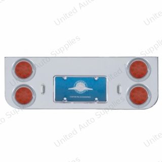 Chrome Rear Center Panel With Four 12 LED 4" Reflector Lights & Visors - Red LED/Red Lens
