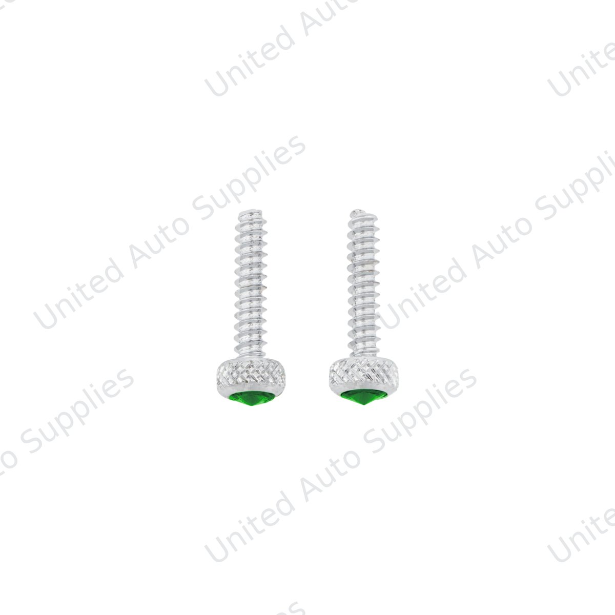 Chrome Short Dash Screw For Freightliner With Green Crystal (2-Pack)