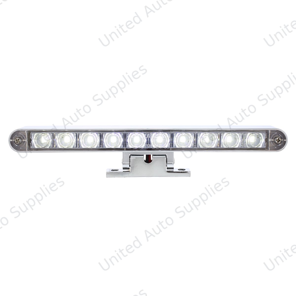 Chrome 10 LED Light Bar With 180 Degree Swivel Base - Dual Function White LED/Clear Lens