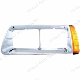 14 LED Headlight Bezel With Turn Signal For 1989-2009 Freightliner FLD - Driver - Amber LED/Chrome Lens