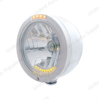 Stainless Steel Bullet Half Moon Headlight H4 With 10 Amber LED & Dual Mode LED Signal-Clear Lens