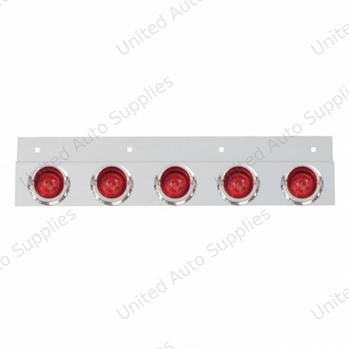 Stainless Top Mud Flap Plate With 5X 9 LED 2" Beehive Lights & Visors - Red LED/Red Lens (Each)