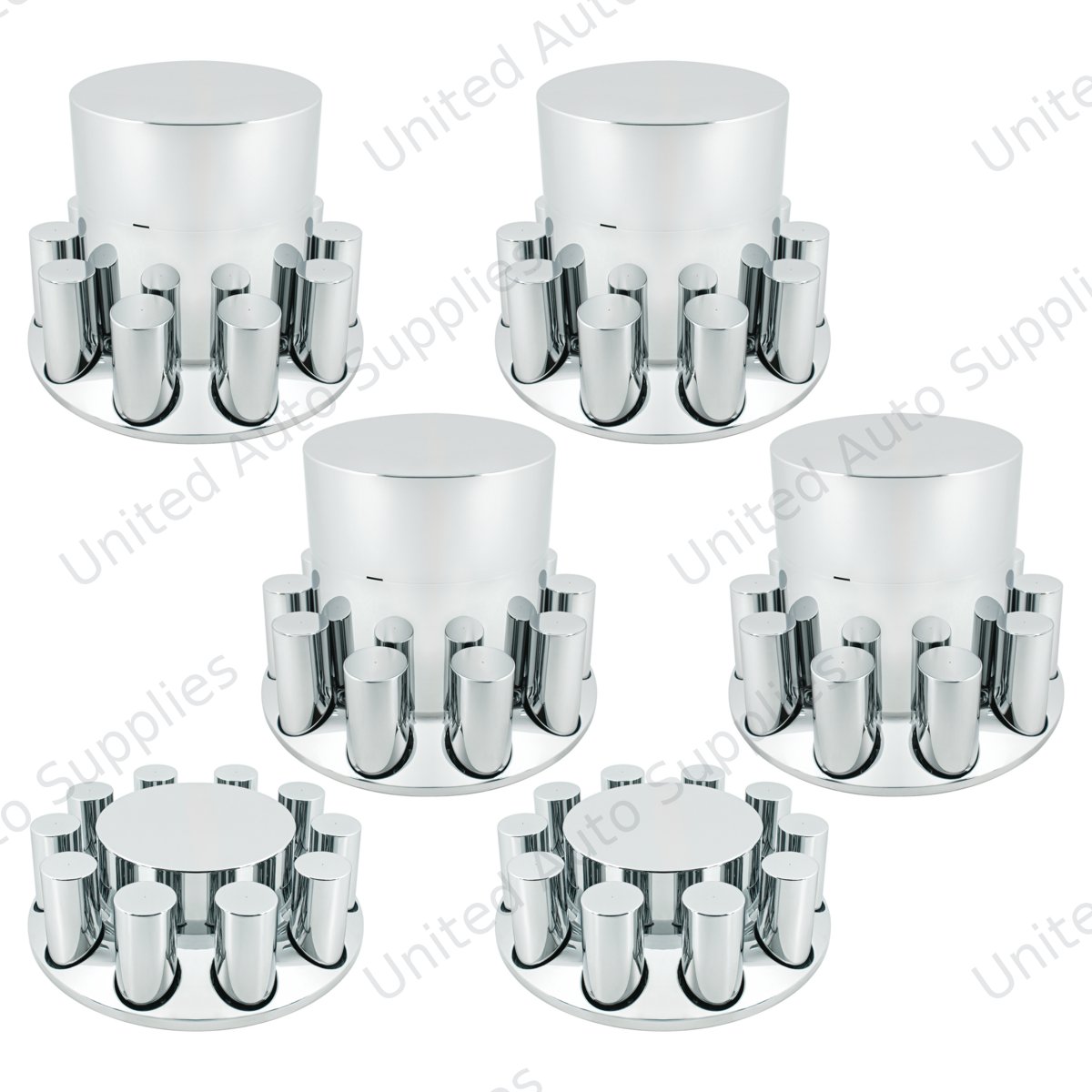 Chrome Plastic Flat Top Axle Cover Combo Kit With 33mm X 4-1/4" Standard Thread-On Tall Cylinder Nut Covers