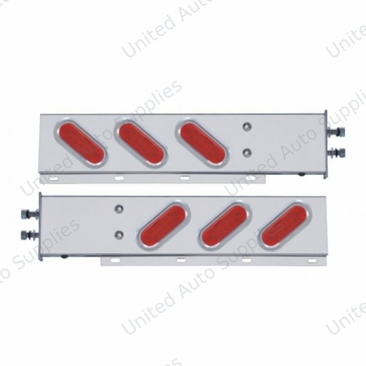 2.5" Bolt Pattern SS Spring Loaded Bar With 6 Oval 12 LED Lights & Visors -Red LED & Lens (Pair)