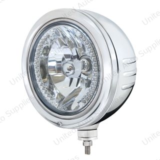 Stainless Bullet Embossed Stripe Headlight Housing With 34 White LED Crystal Halogen Headlight