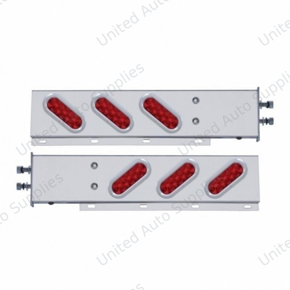2.5" Bolt Pattern SS Spring Loaded Bar With 6 Oval 10 LED Lights & Bezel -Red LED & Lens (Pair)