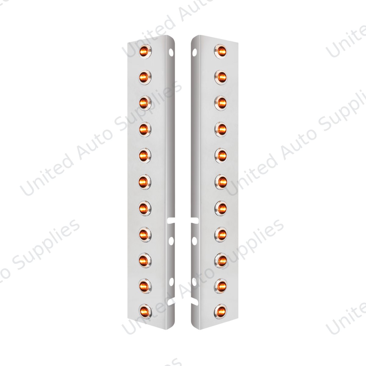 SS Front Air Cleaner Bracket With 22X 3 Amber LED 3/4" Mini Lights & SS Bezels For Peterbilt-Amber Lens
