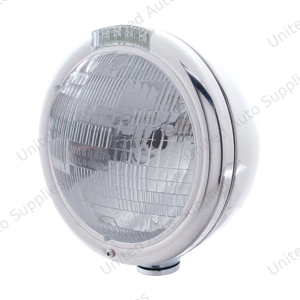 Stainless Steel Classic Headlight H6024 Bulb & LED Turn Signal - Clear Lens