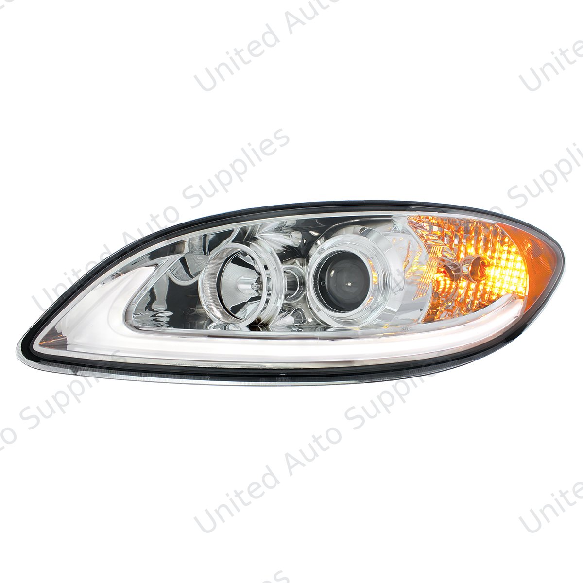 Chrome Projection Headlight With LED Light Bar For 2006-2017 International Prostar - Driver