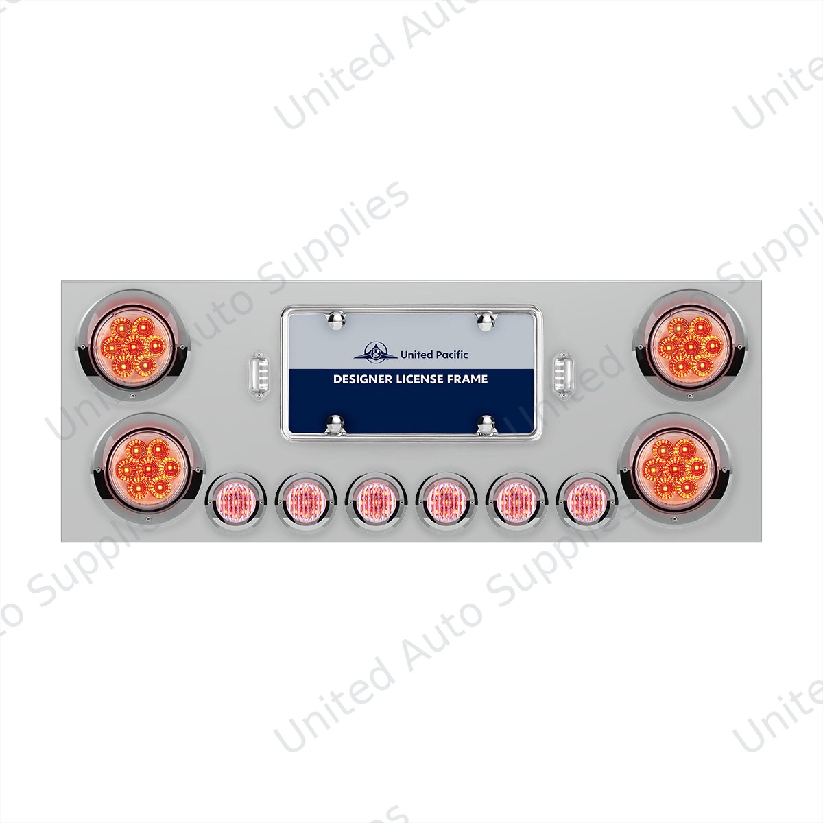 SS Rear Center Panel With 4X 7 LED 4" Reflector Lights & 6X 9 LED 2" Lights & Visors -Red LED/Clear Lens