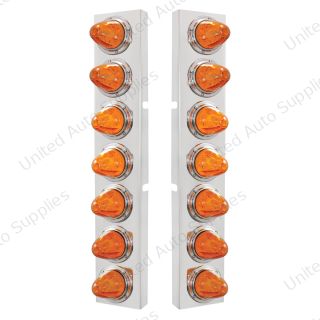 SS Front Air Cleaner Bracket With 14X 11 Amber LED Watermelon Lights & Bezel For KW Trucks -Amber Lens