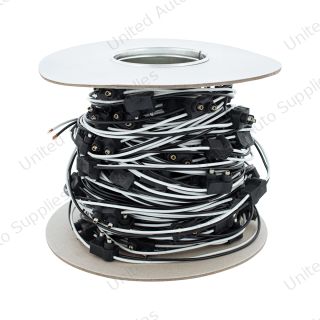 100 Count 2-Prong Male Bullet Plugs 16G Wire Harness Roll - 100' W/12" Lead Between Plugs