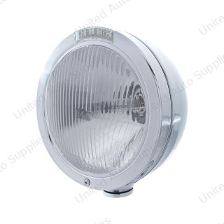 Stainless Steel Bullet Classic Headlight H4 Bulb & LED Turn Signal - Clear Lens