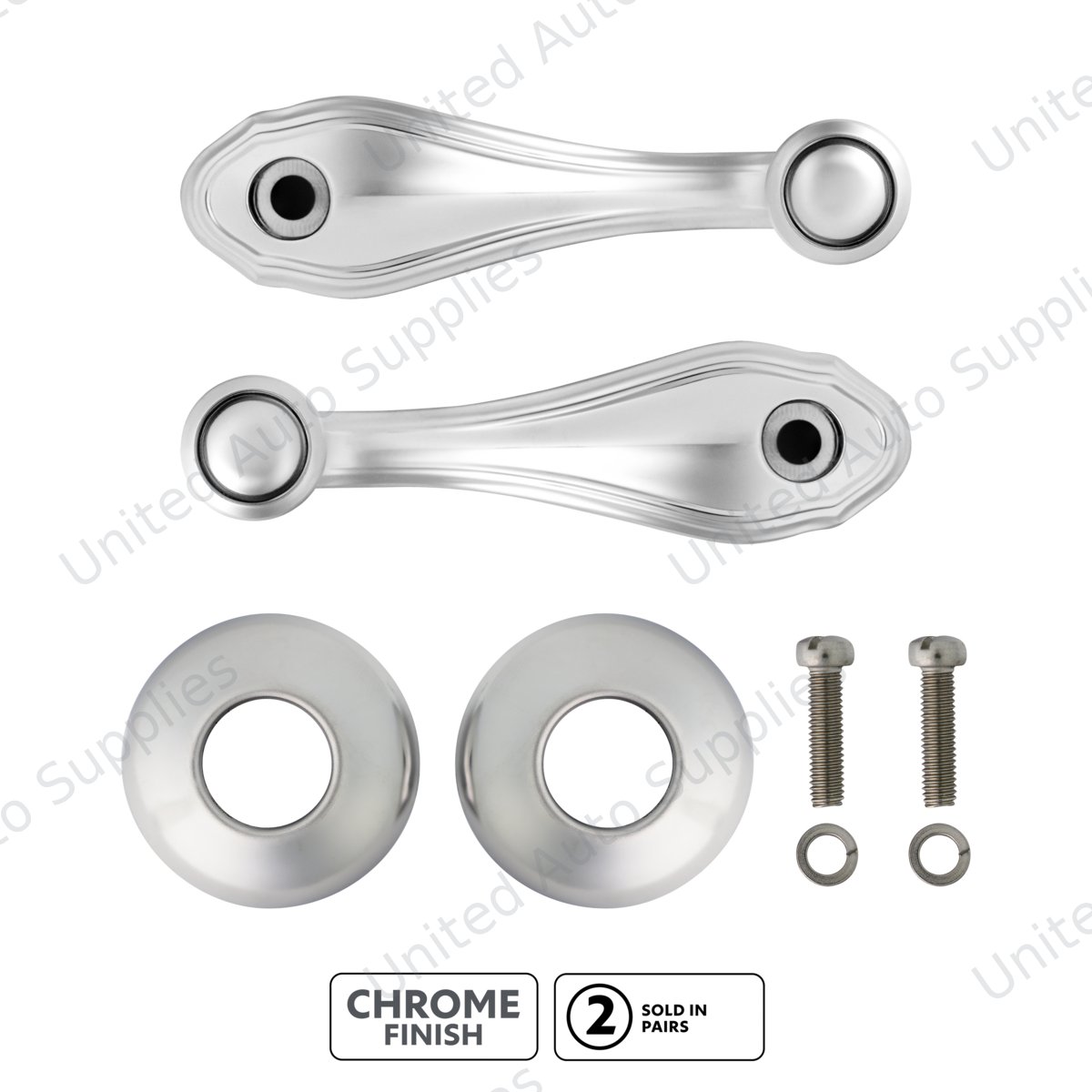 Chrome Window Crank Handle & Polished Stainless Door Handle Escutcheon Kit for 1932-1934 Ford Truck