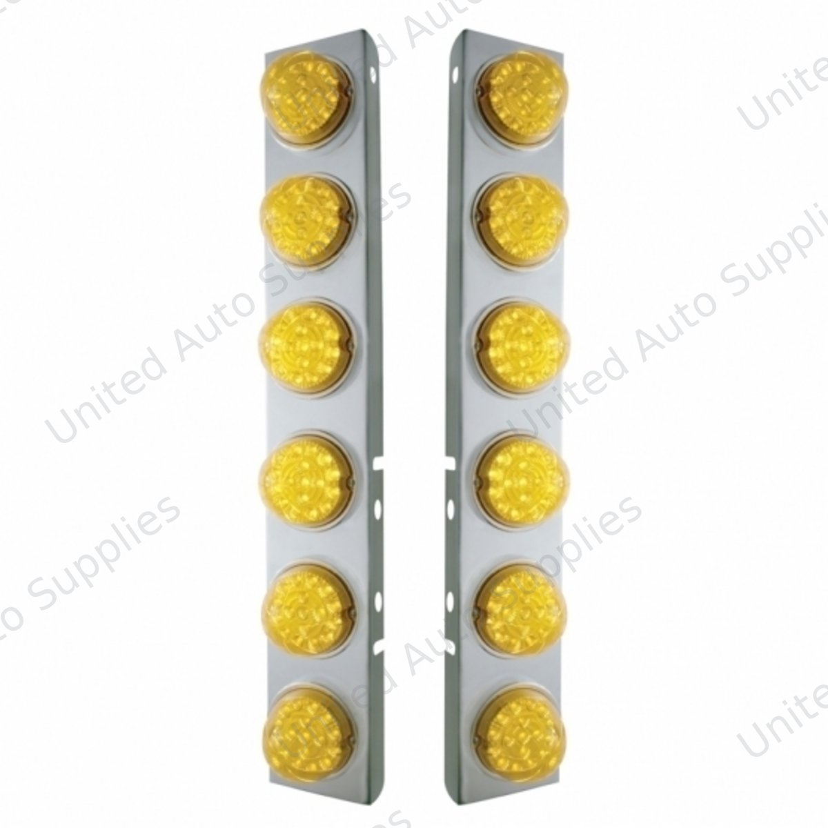 SS Front Air Cleaner Bracket With 12X 17 Amber LED Reflector Lights & SS Bezels For Peterbilt-Amber Lens