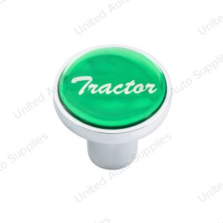 Aluminum Screw-On Air Valve Knob With Glossy Tractor Script Sticker - Green Sticker