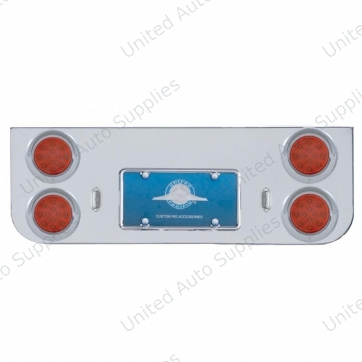 Chrome Rear Center Panel With Four 12 LED 4" Reflector Lights & Visors - Red LED/Red Lens