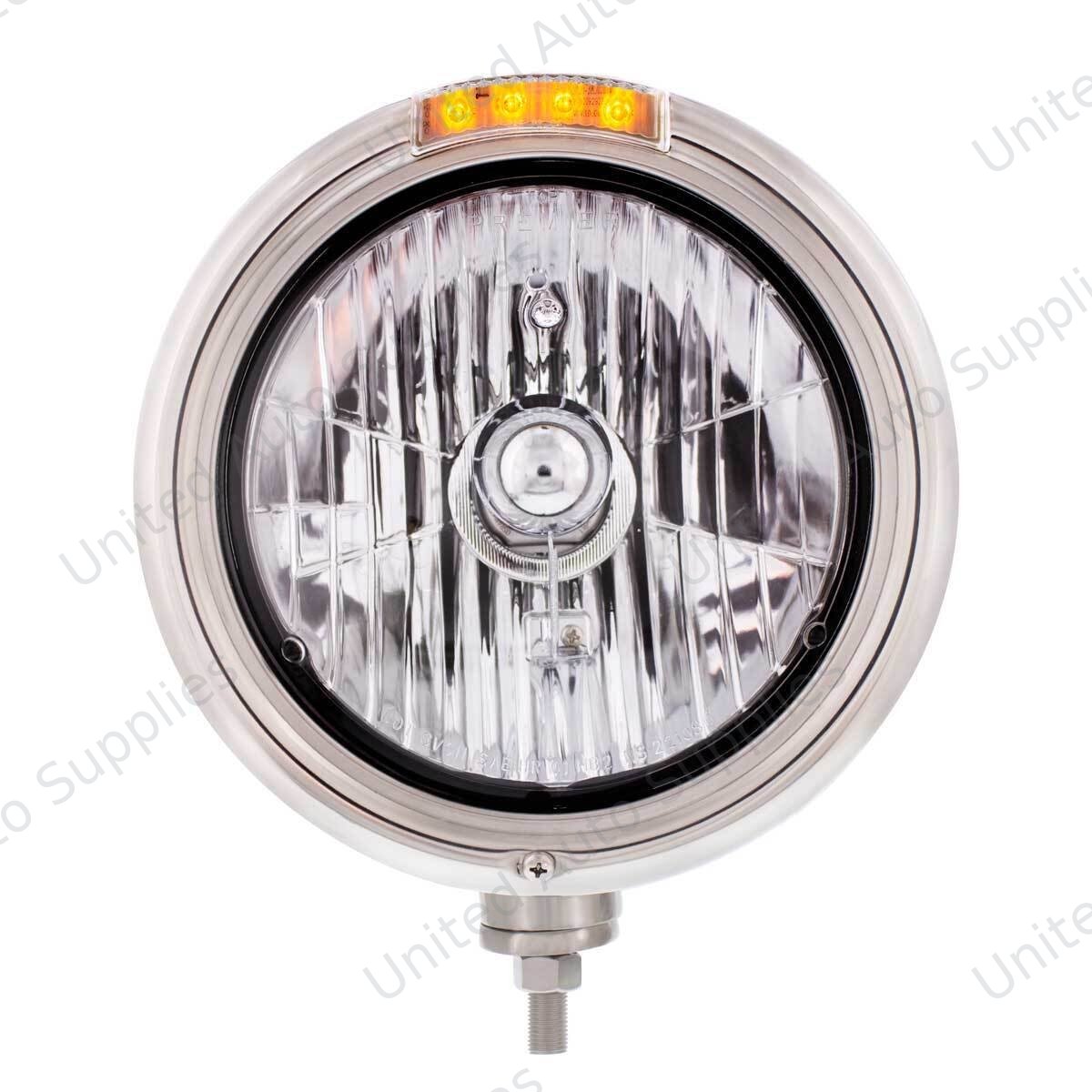 Stainless Steel Classic Headlight Crystal H4 Bulb & LED Turn Signal - Clear Lens