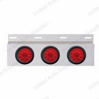 Stainless Top Mud Flap Plate With 3X 10 LED 4" Lights & Grommets - Red LED/Red Lens (Each)